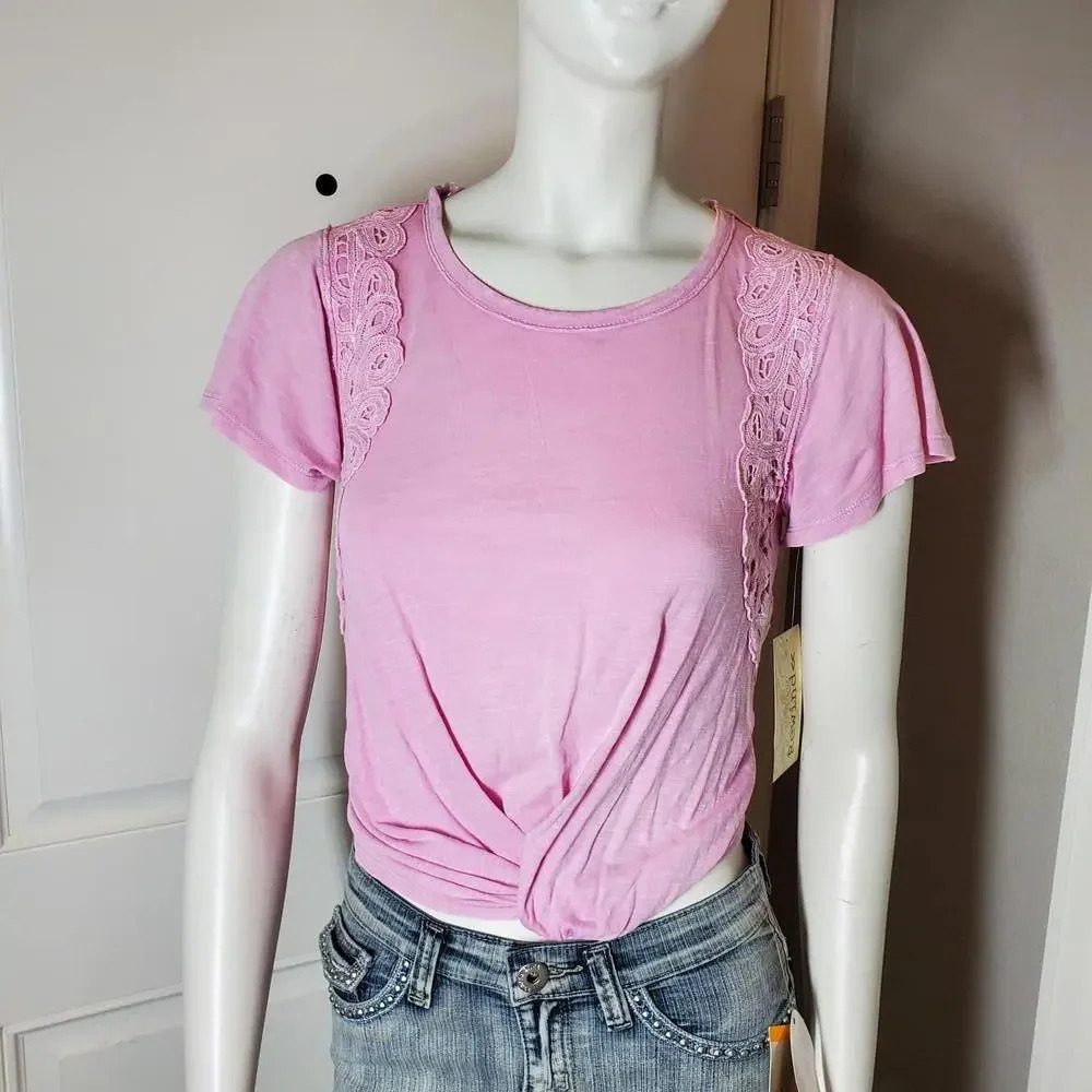 NWT Juniors' Rewind Short Sleeve Twist Front Tee Lilac Orchid Size XS
